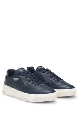 BOSS - Mixed-leather trainers with layered upper - Dark Blue