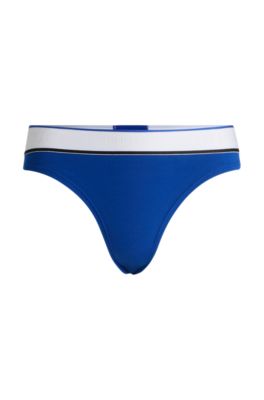 Hugo Boss Stretch-cotton Thong Briefs With Logo Waistband In Light Blue