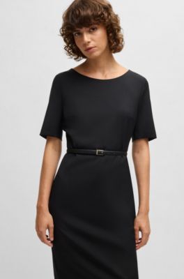 Italian-leather belt with logo keeper, Black