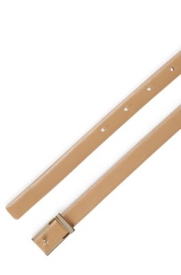 Italian-leather belt with logo keeper, Khaki