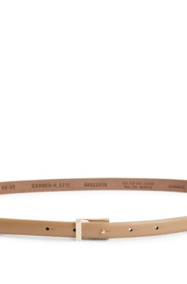 Italian-leather belt with logo keeper, Khaki