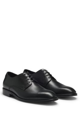 BOSS - Italian leather Derby shoes with stitching details