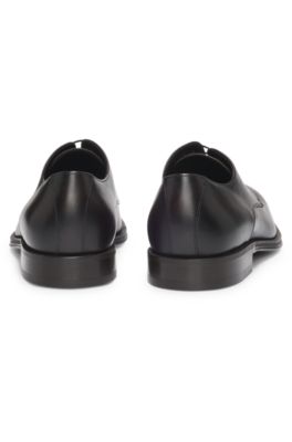 Italian leather Derby shoes with stitching details, Dark Brown