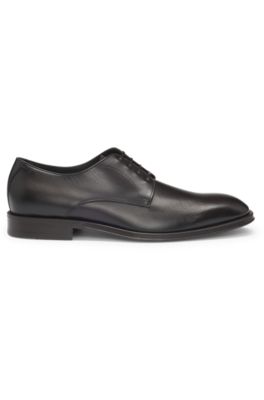 Italian leather Derby shoes with stitching details, Dark Brown