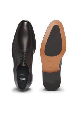 Italian leather Derby shoes with stitching details, Dark Brown