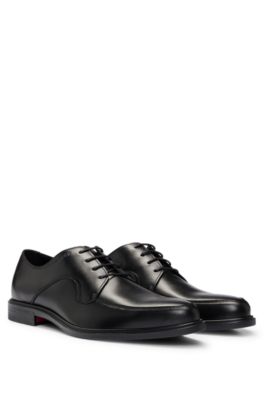 Hugo Boss Portuguese Leather Derby Shoes With Embossed Logo In Black
