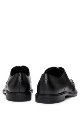 Portuguese leather Derby shoes with embossed logo, Black