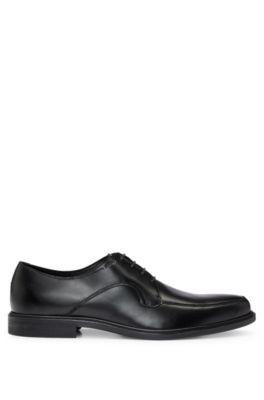 Portuguese leather Derby shoes with embossed logo, Black