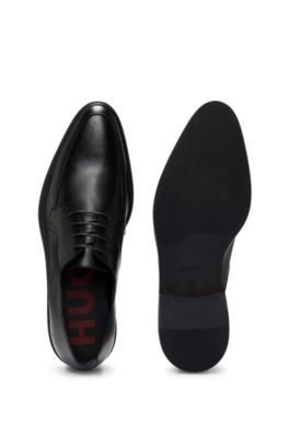 Portuguese leather Derby shoes with embossed logo, Black
