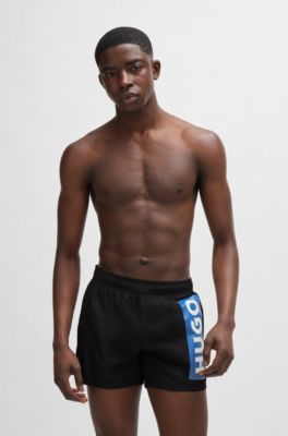 Short de bain partiellement doubl&eacute; &agrave; s&eacute;chage rapide avec logo vertical, Noir