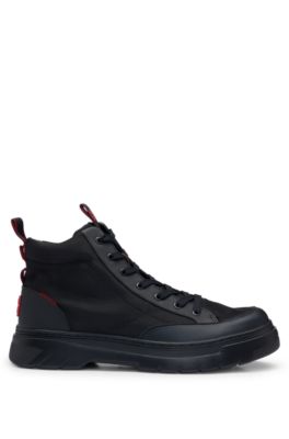 Mixed-material high-top trainers with red details, Black