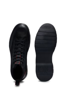 Mixed-material high-top trainers with red details, Black