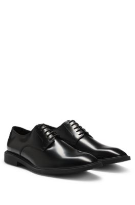 Hugo Boss Polished-leather Derby Shoes With Logo Detail In Black