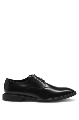Polished-leather Derby shoes with logo detail, Black