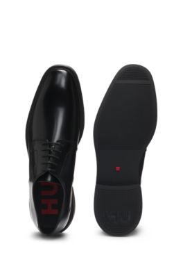 Polished-leather Derby shoes with logo detail, Black