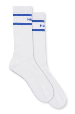 Two-pack of knee-high socks with stripes, White