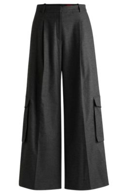 Hugo Boss Relaxed-fit Trousers With Cargo Pockets In Dark Grey