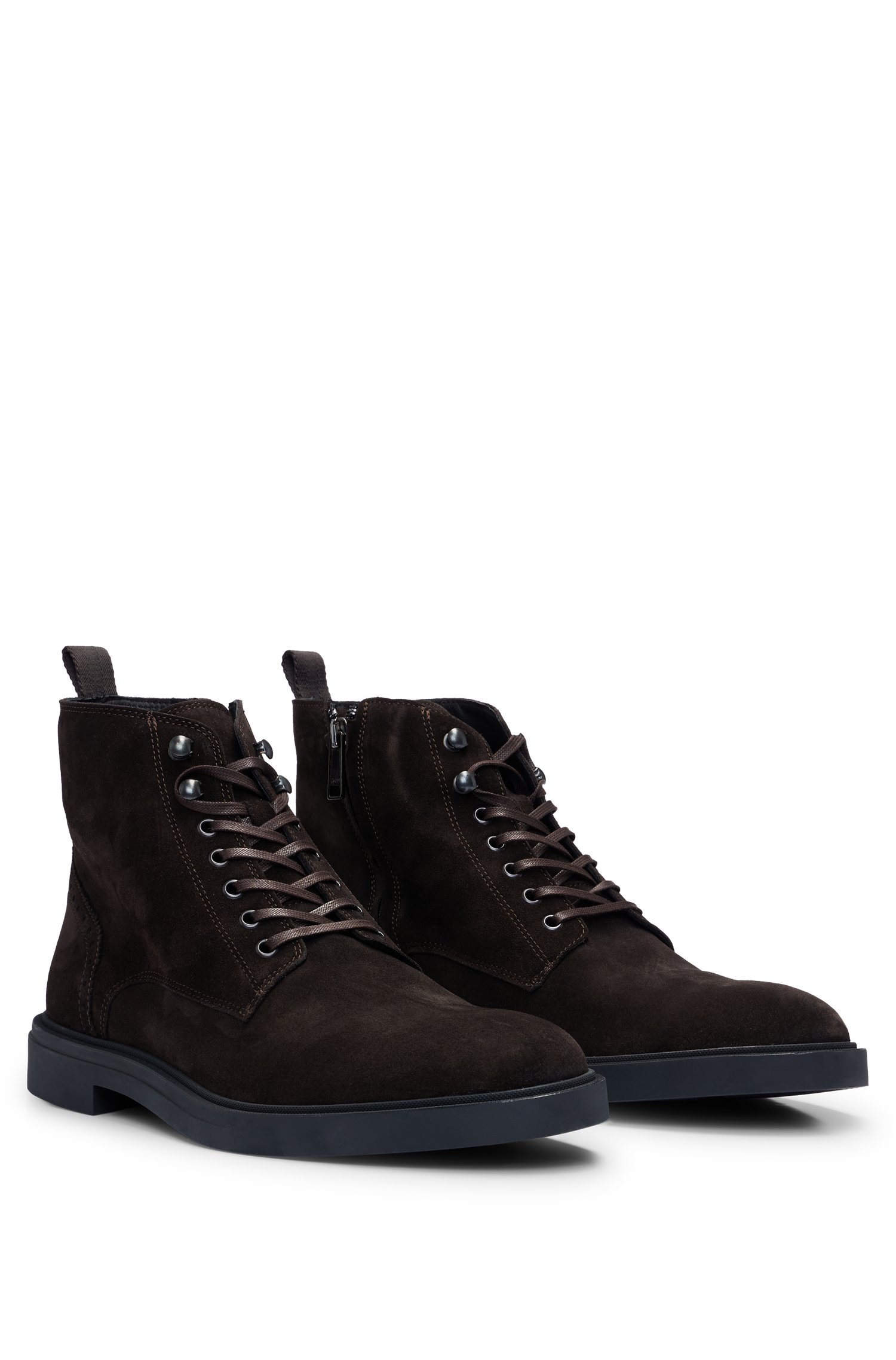 Suede half boots with side zip and signature accents