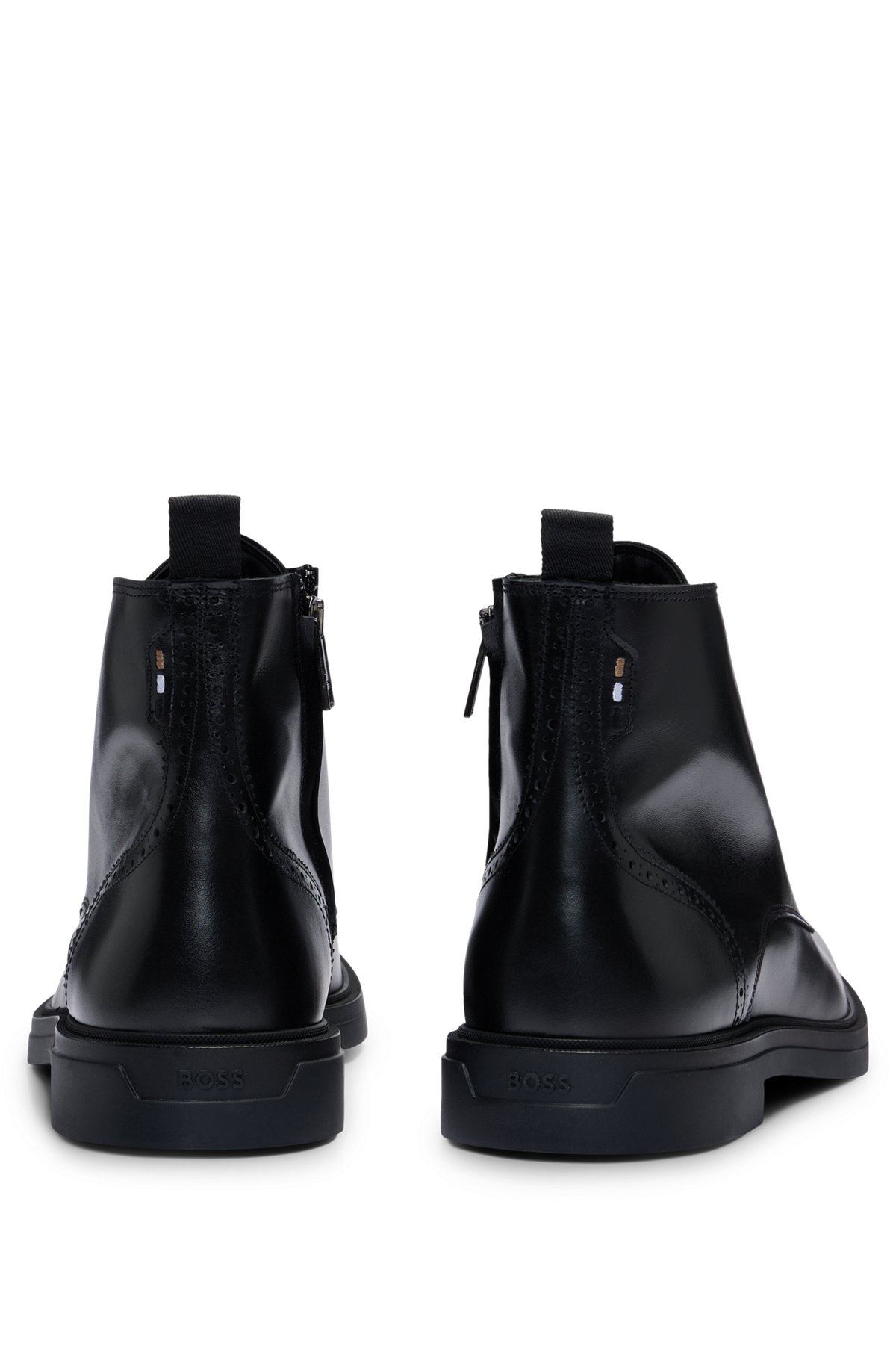 BOSS - Polished-leather half boots with brogue details - Black BOSS - Polished-leather half boots with brogue details - Black