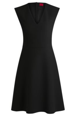 Hugo Boss Sleeveless Dress In Stretch Fabric With Swing Skirt In Black