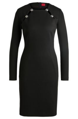 Hugo Boss Bodycon Dress With Cut-out Details And Silver Trimmings In Black