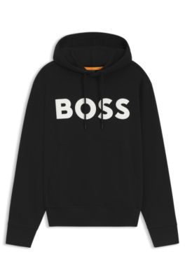 Contrast-logo hoodie in cotton terry, Black