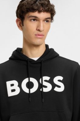 Sudadera con capucha de felpa de algod&oacute;n con logo oversize, Negro