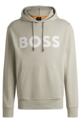 Sweat &agrave; capuche en molleton de coton avec logo oversize, Beige clair