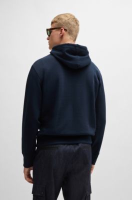 Sweat &agrave; capuche en molleton de coton avec logo oversize, Bleu fonc&eacute;