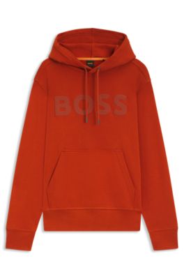 Contrast-logo hoodie in cotton terry, Light Orange