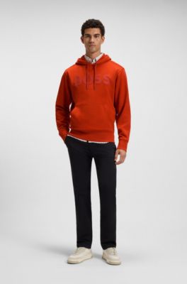 Contrast-logo hoodie in cotton terry, Light Orange
