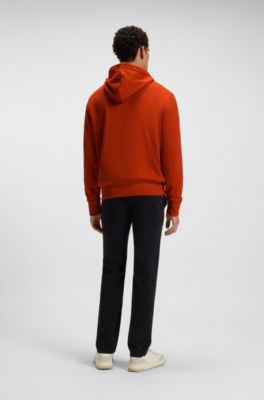 Contrast-logo hoodie in cotton terry, Light Orange