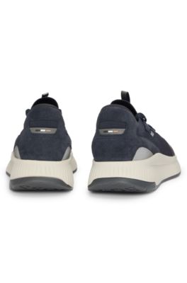 Baskets TTNM EVO avec tige en maille et finitions en cuir su&eacute;d&eacute;, Bleu fonc&eacute;