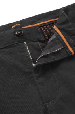 Slim-fit trousers in printed stretch-cotton twill, Black