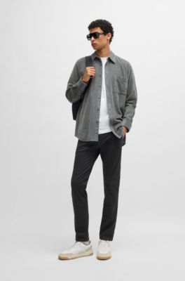 Slim-fit trousers in printed stretch-cotton twill, Black