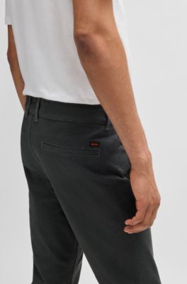 Slim-fit trousers in printed stretch-cotton twill, Black