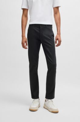 Slim-fit trousers in printed stretch-cotton twill, Black