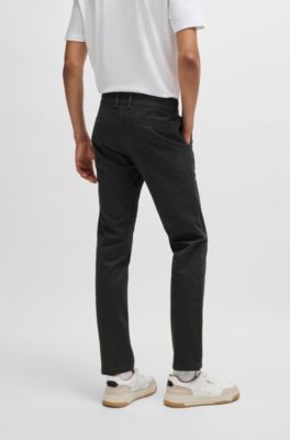 Slim-fit trousers in printed stretch-cotton twill, Black