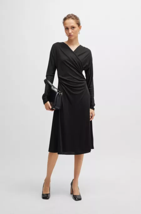 Long-sleeved dress with wrap front