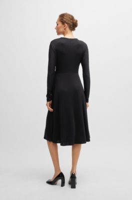 Long-sleeved dress with wrap front, Black