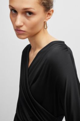 Long-sleeved dress with wrap front, Black