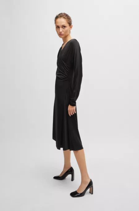 Long-sleeved dress with wrap front