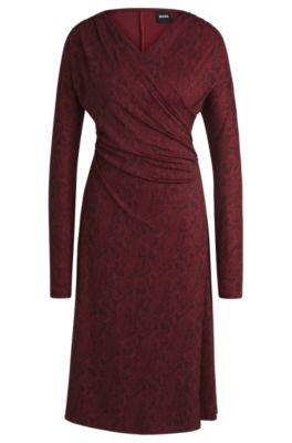 Hugo Boss Wrap-front Dress In Knitted Jersey In Patterned