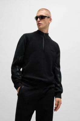 BOSS - Zip-neck regular-fit sweater with logo detail - Black