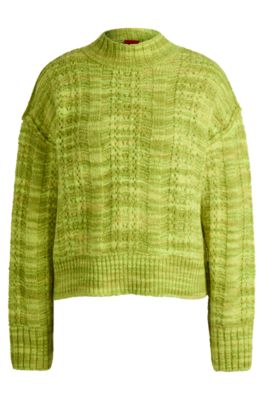 Hugo Boss Relaxed-fit Sweater In Two-tone Yarn In Green