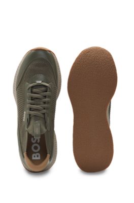 Mixed-material trainers with fishbone sole and signature accents, Dark Green