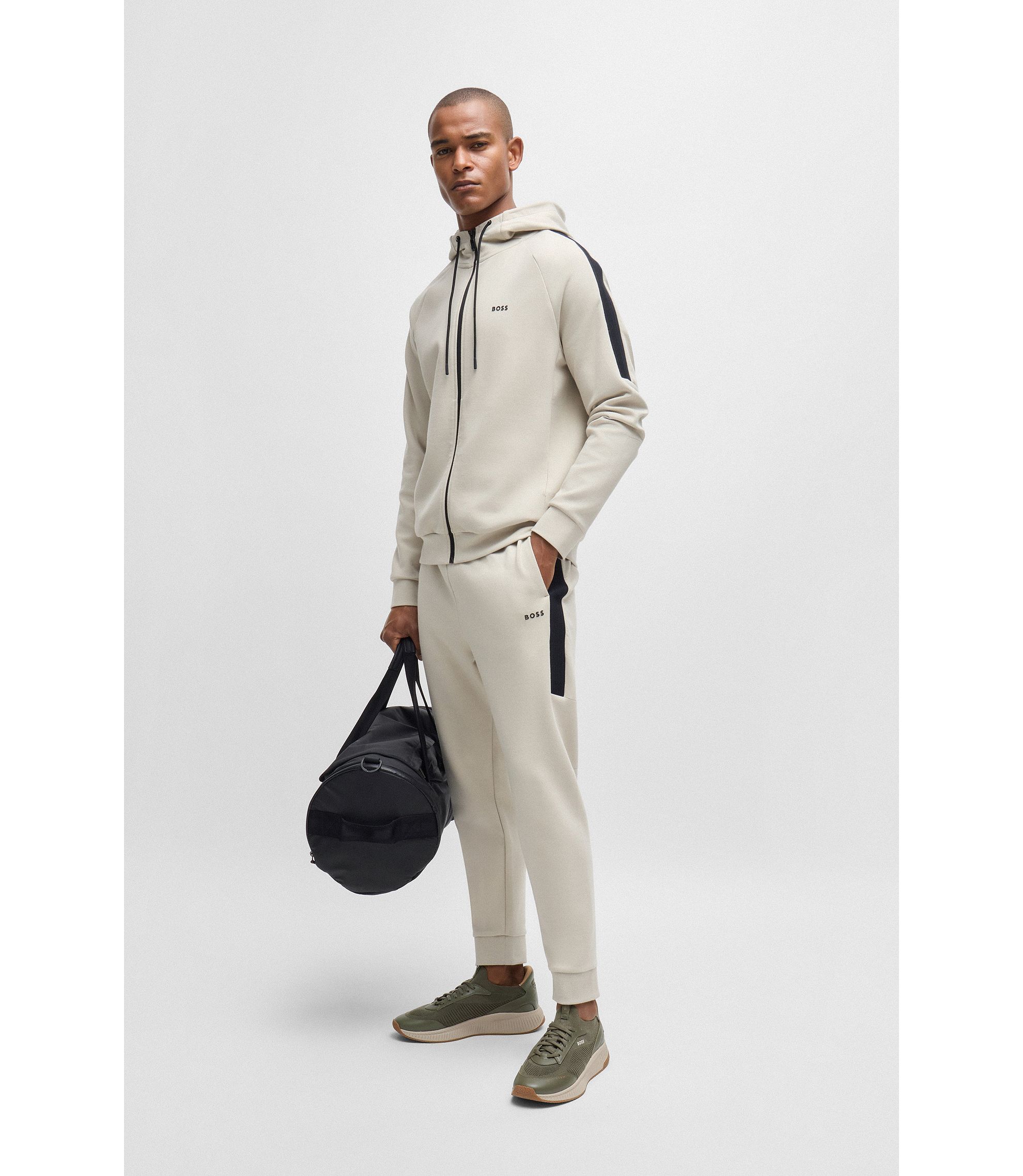 BOSS - Mixed-material trainers with fishbone sole and BOSS - Mixed-material trainers with fishbone sole and