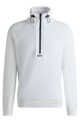 BOSS - Regular-fit sweater with adjustable collar - White