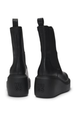 Leather Chelsea-style boots with wedge sole, Black