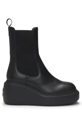 Leather Chelsea-style boots with wedge sole, Black